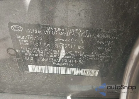 2016 Hyundai Sonata Sport из США, поврежденный, VIN 5NPE34AF1GH410388